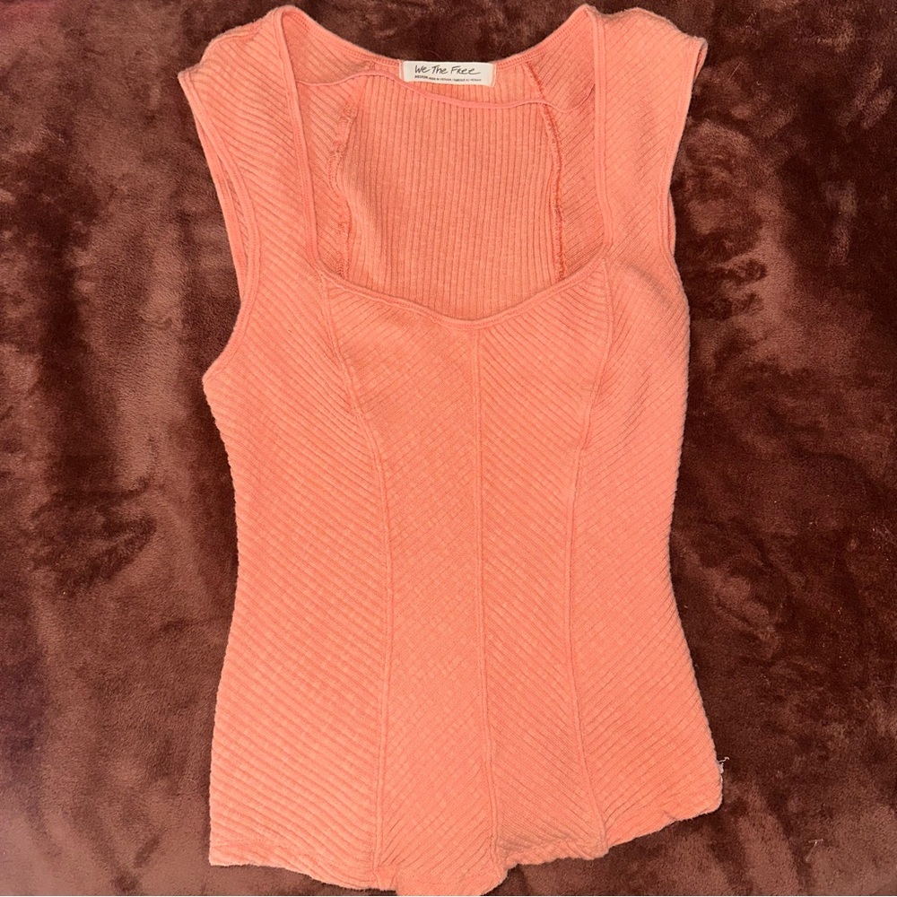 139 Free People Coral Ribbed Tank Top Medium